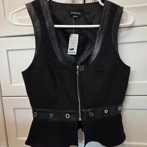 Bebe Black Sail Eyelet Detail Vest Top w/ Faux Leather Accents